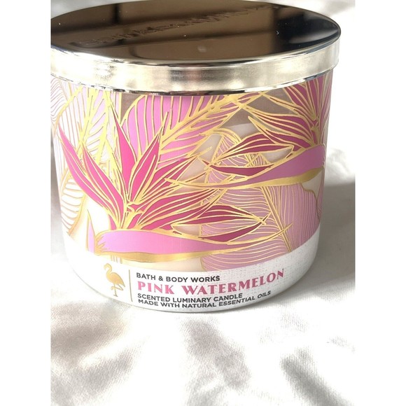 BATH AND BODY WORKS 3-WICK CANDLE 14.5 OZ  Pink Watermelon Scented Luminary - Picture 2 of 10